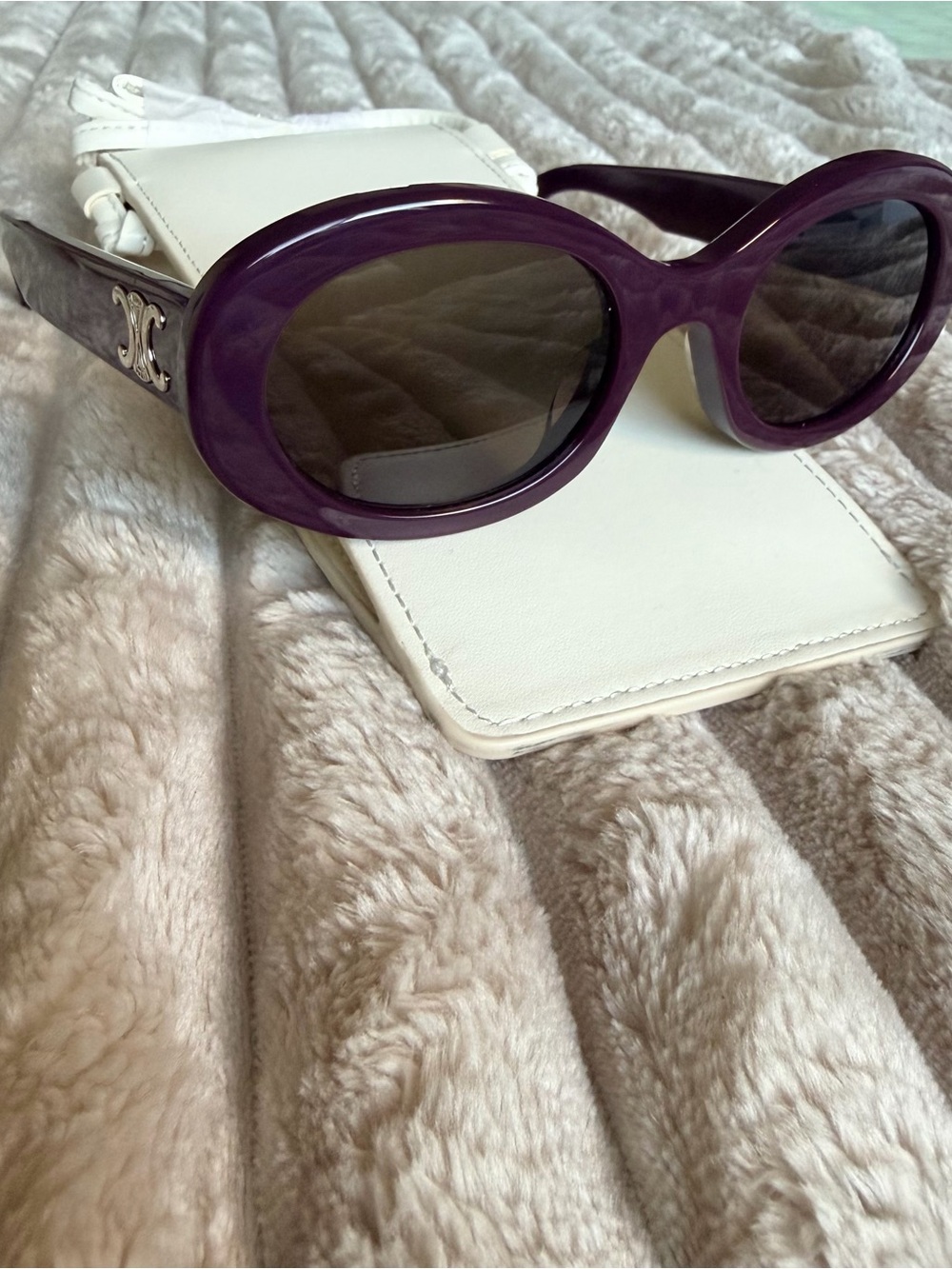 Celine Purple Oval Sunglasses with Silver Logo Temples